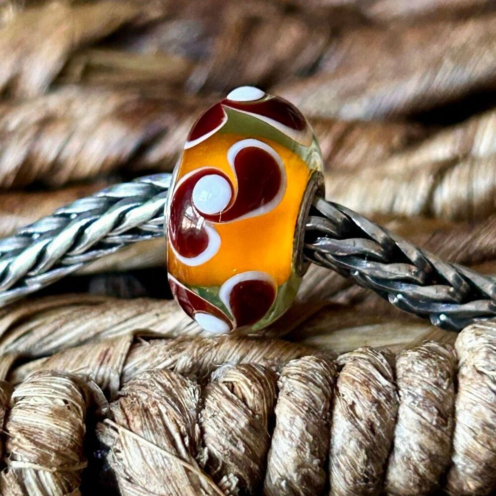 TROLLBEADS Brown & Orange Spinner Retro Hippie Unique LAA 925 u/Lime Green Glass